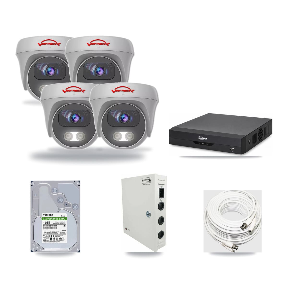 Dahua 4-channel CCTV kit: 4 cameras (4× 5MP Camera), 10TB hard drive