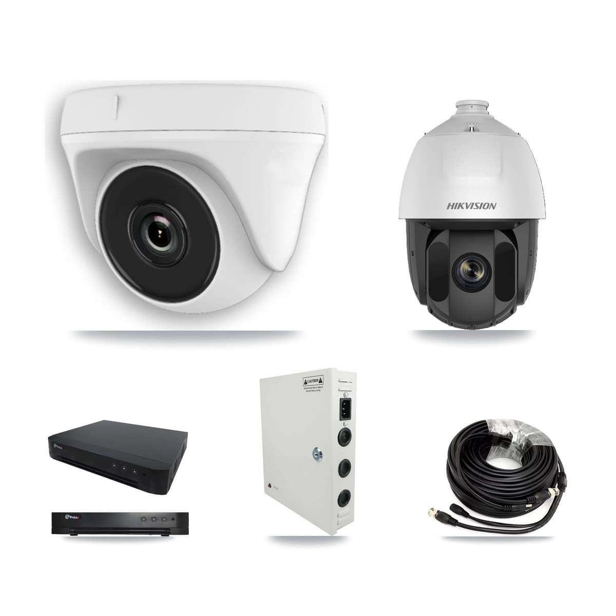 Hikvision & Prolux 16-Channel 2MP CCTV Kit — 1 DS-2AE5225TI PTZ + 12 White HDT-2MP-N20W Dome Cameras + 8TB Recording