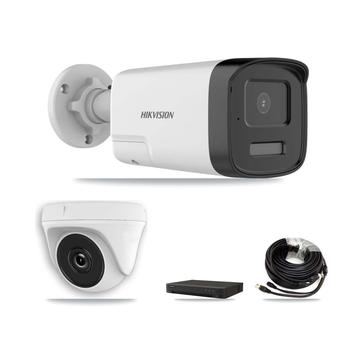 Hikvision 16-Channel 2MP – 5MP CCTV Kit — 4 DS-2CE17K0T 5MP Bullet + 4 White HDT-2MP-N20W 2MP Dome Cameras + 8TB Recording (IDS-7216HQHI Recorder) - Image 1