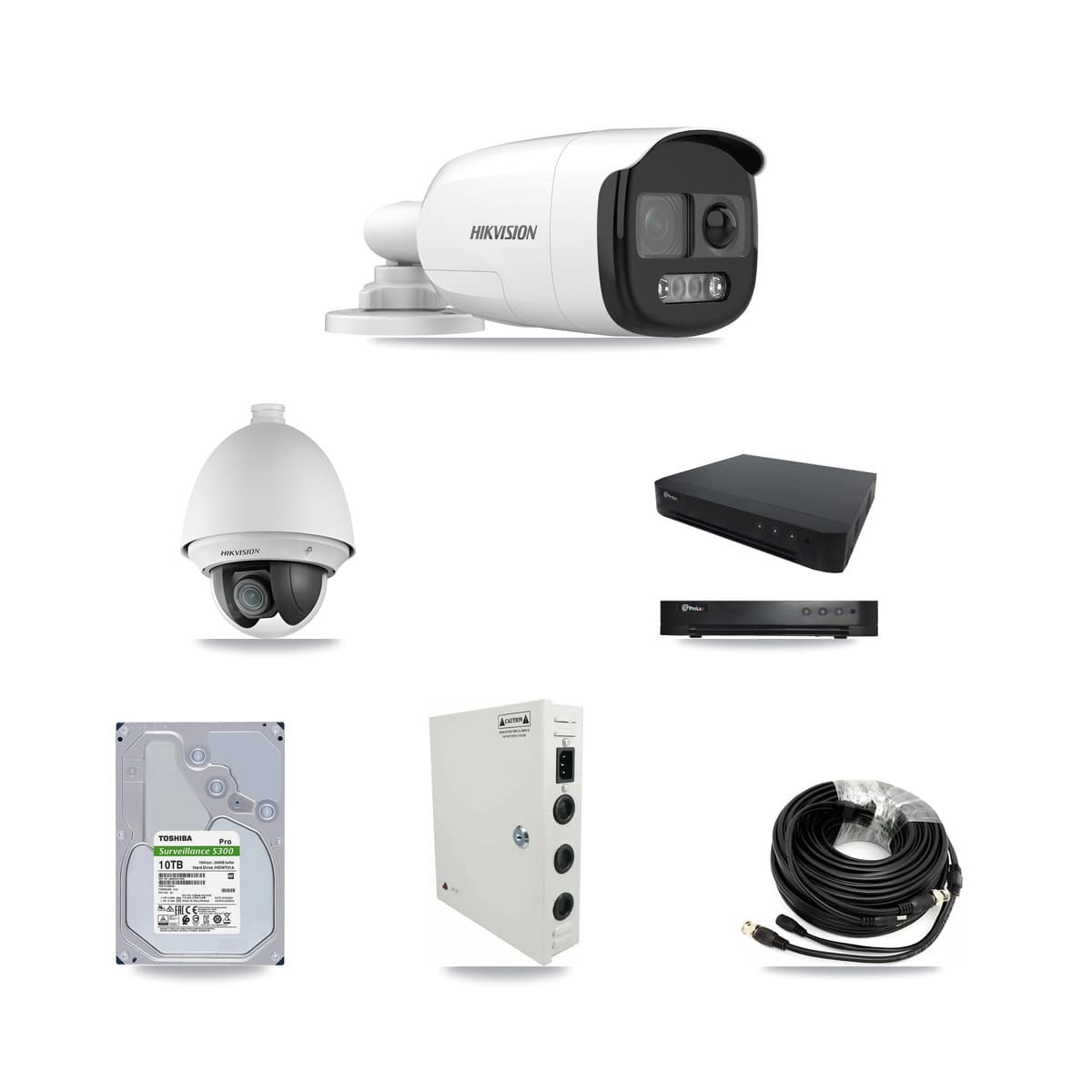 Hikvision & Prolux 16-Channel 2MP – 5MP CCTV Kit — 3 DS-2AE4225T 2MP PTZ + 7 DS-2CE12KF3T 5MP Bullet Cameras + 10TB Recording - Image 1
