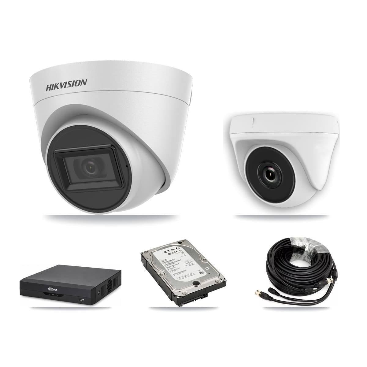 Hikvision & Dahua 4-Channel 2MP – 5MP CCTV Kit — 3 5MP Turret + 1 2MP Dome Cameras + 5TB Recording