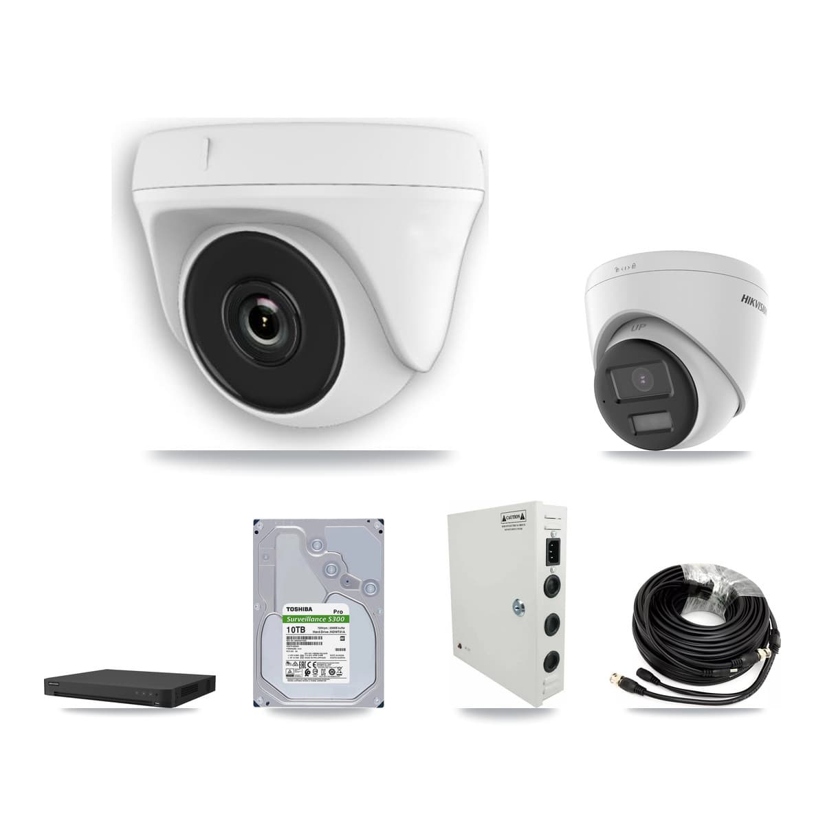 Hikvision 32-Channel 2MP – 5MP CCTV Kit — 1 DS-2CE78K0T-LPTS 5MP Turret + 27 White HDT-2MP-N20W-2.8MM 2MP Dome Cameras + 2× 10TB Recording (IDS-7232HQHI-M2/XT Recorder)