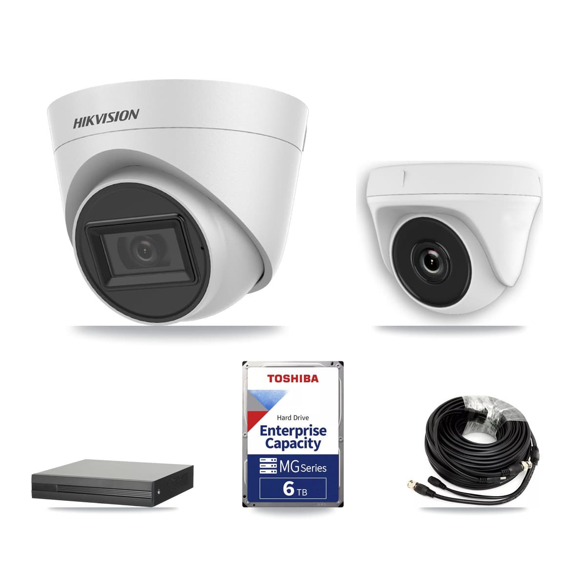 Hikvision 8-Channel 2MP – 5MP CCTV Kit — 3 White 5MP Turret + 3 White 2MP Dome Cameras + 6TB Recording (XVR-3108HS Recorder)