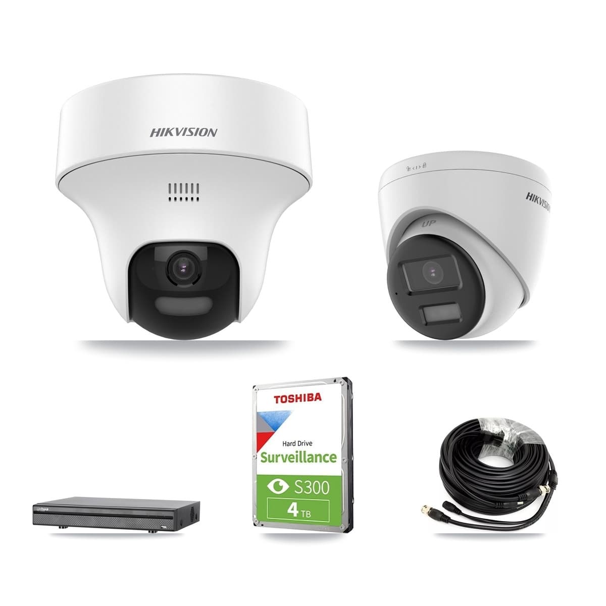 Hikvision & Dahua 8-Channel 5MP – 4K CCTV Kit — 1 DS-2CE70K0T 5MP + 1 DS-2CE78U0T 4K Turret Cameras + 4TB Recording (DH-XVR5108H Recorder) - Image 1
