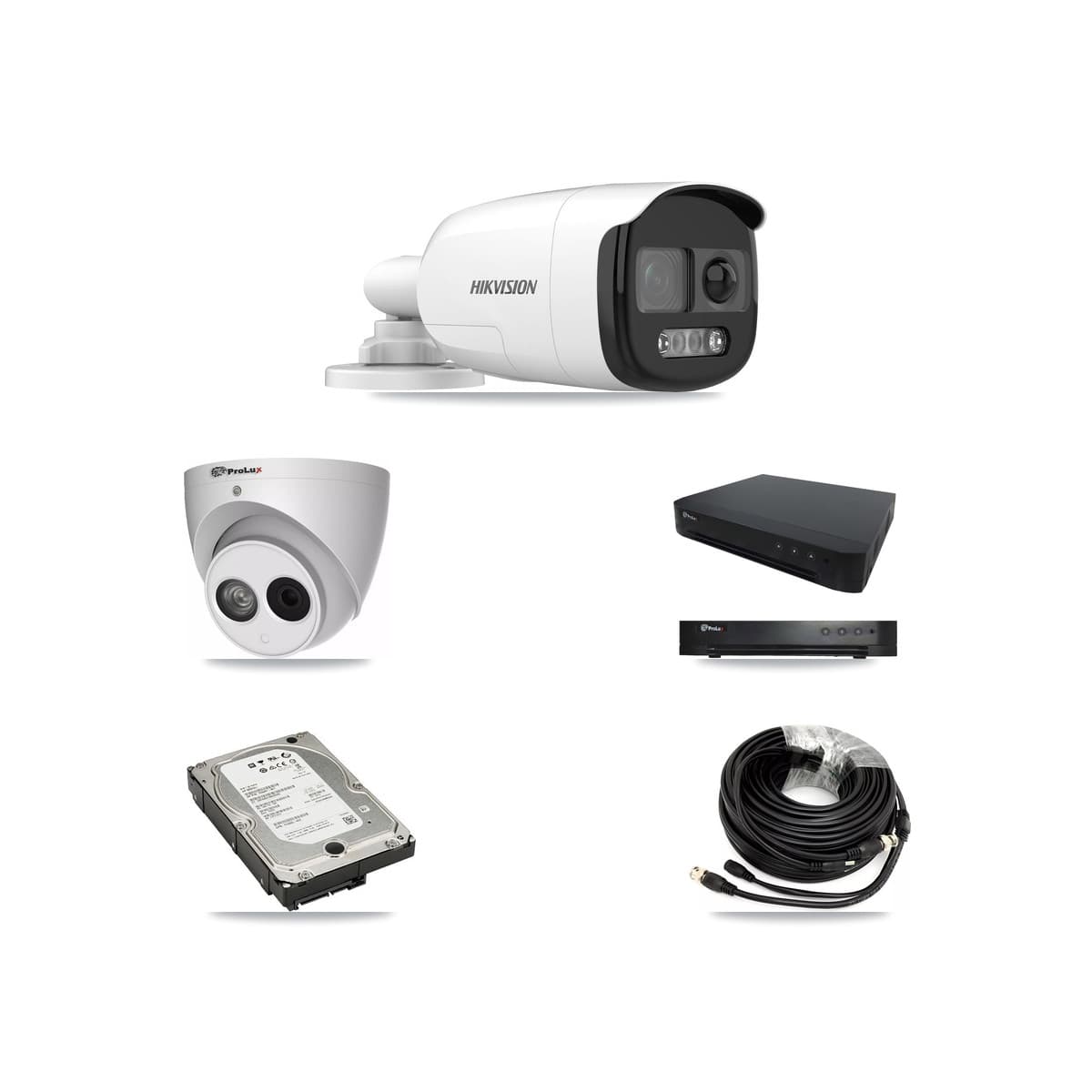 Hikvision & Prolux 16-Channel 4MP – 5MP CCTV Kit — 3 DS-2CE12KF3T 5MP Bullet + 1 PXC-612C4W-A 4MP Turret Cameras + 5TB Recording (PXD-8216 Recorder) - Image 1