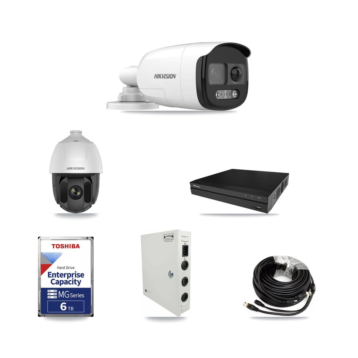 Hikvision & Prolux 8-Channel 2MP – 5MP CCTV Kit — 1 2MP PTZ + 4 5MP Bullet Cameras + 6TB Recording (PXD-5208AN Recorder)
