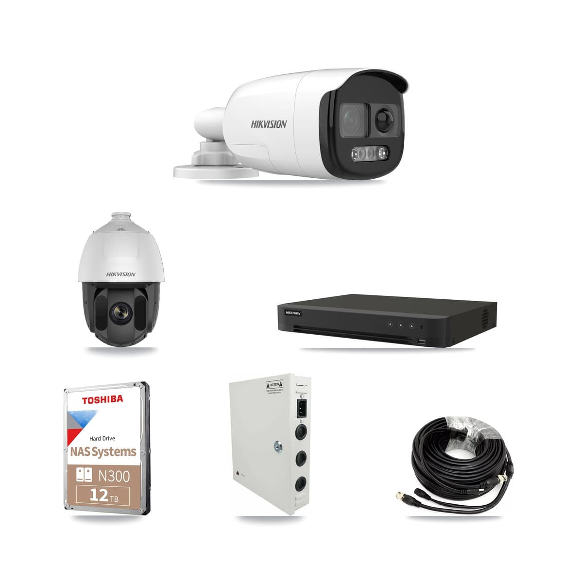 Hikvision 16-Channel 2MP – 5MP CCTV Kit — 1 DS-2AE5225TI 2MP PTZ + 9 DS-2CE12KF3T 5MP Bullet Cameras + 12TB Recording (IDS-7216HQHI Recorder) - Image 1