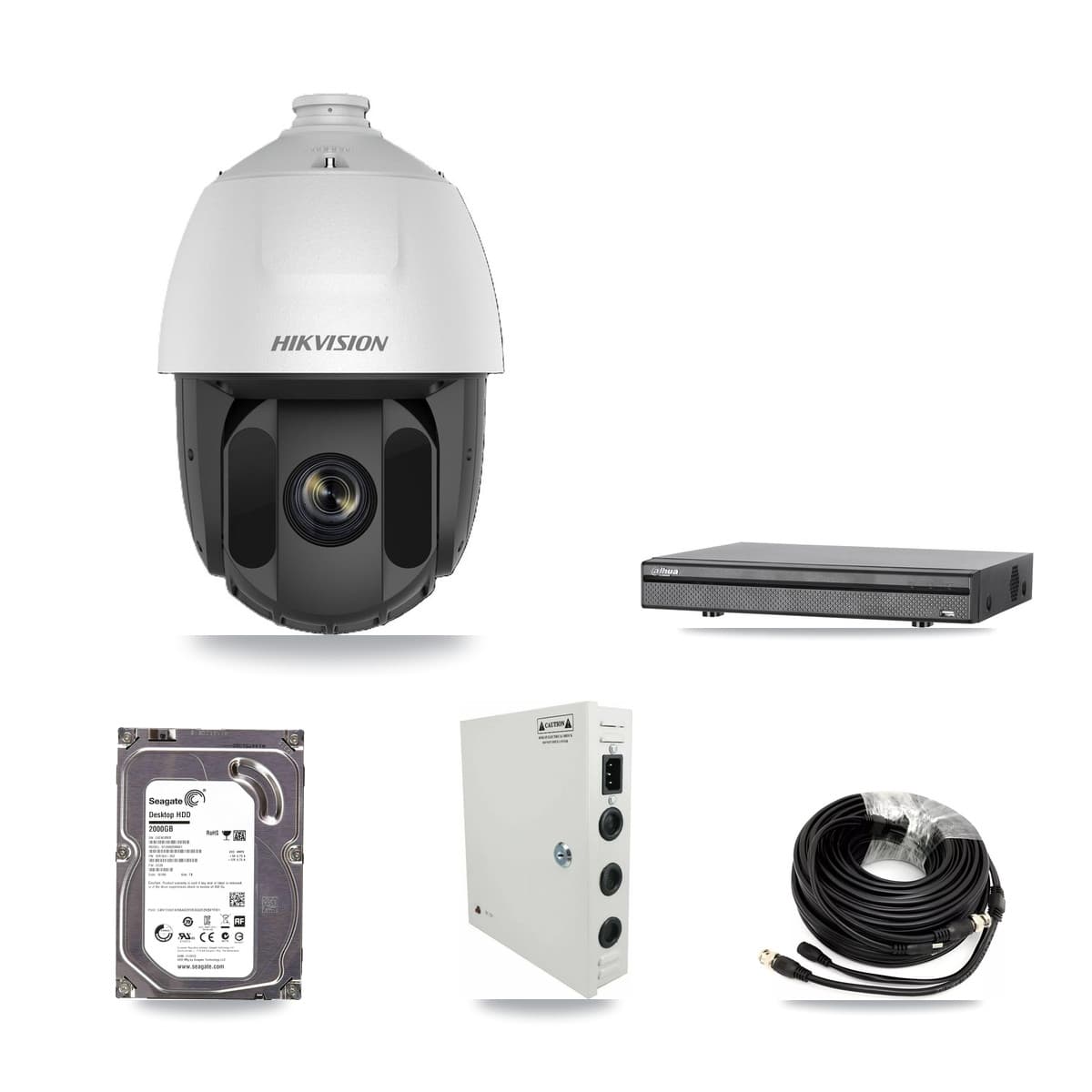 Hikvision & Dahua 8-Channel 2MP CCTV Kit — 3 DS-2AE5225TI PTZ Cameras + 2TB Recording (DH-XVR5108H Recorder) - Image 1