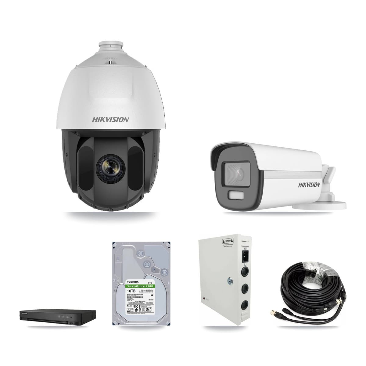 Hikvision 8-Channel 2MP – 4K CCTV Kit — 6 DS-2AE5225TI-A-E 2MP PTZ + 2 DS-2CE12UF3T-E 4K Bullet Cameras + 10TB Recording (IDS-7208HUHI-M1/E Recorder) - Image 1