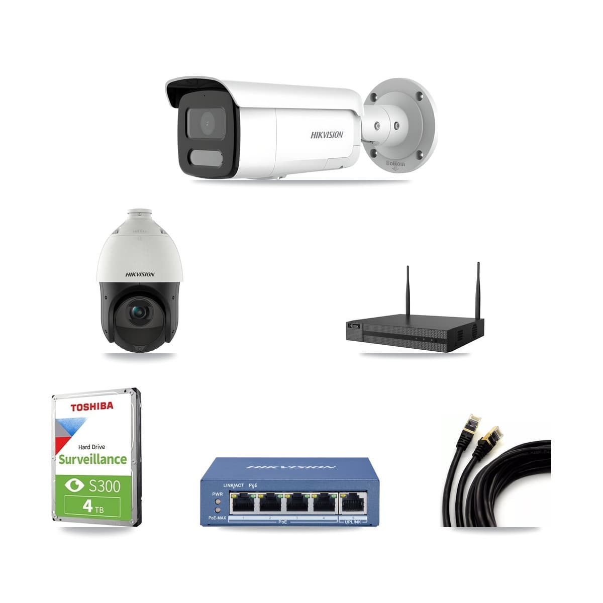 Hikvision & HiLook 4-Channel 4MP CCTV Kit — 1 DS-2CD2T47G2H Bullet + 1 DS-2DE4425IW PTZ Cameras + 4TB Recording - Image 1