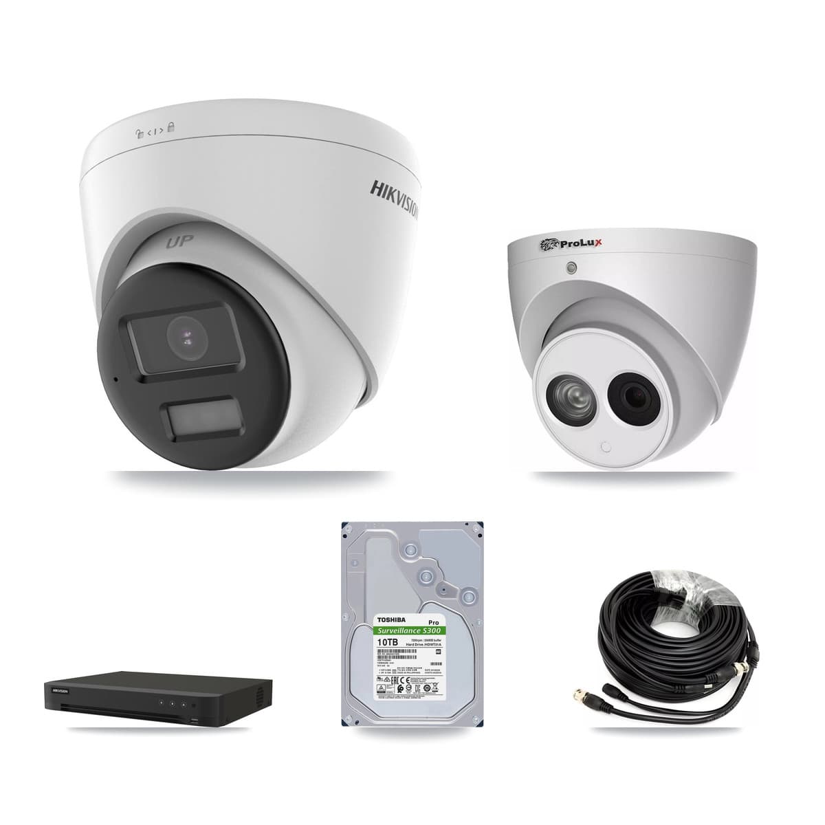 Hikvision & Prolux 16-Channel 4MP – 5MP CCTV Kit — 6 DS-2CE78K0T 5MP + 1 PXC-612C4W-A 4MP Turret Cameras + 10TB Recording (IDS-7216HQHI Recorder) - Image 1