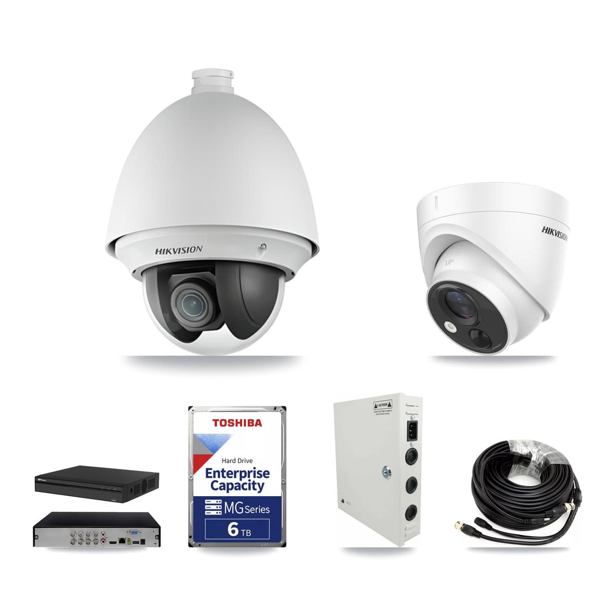 Hikvision & Prolux 8-Channel 2MP – 5MP CCTV Kit — 5 DS-2AE4225T 2MP PTZ + 2 DS-2CE71H0T 5MP Turret Cameras + 6TB Recording - Image 1