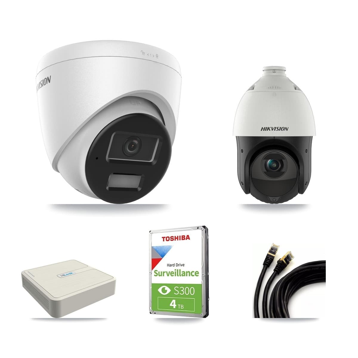 Hikvision & HiLook 8-Channel 4MP CCTV Kit — 2 Turret + 1 PTZ Cameras + 4TB Recording (NVR-108H-D Recorder) - Image 1