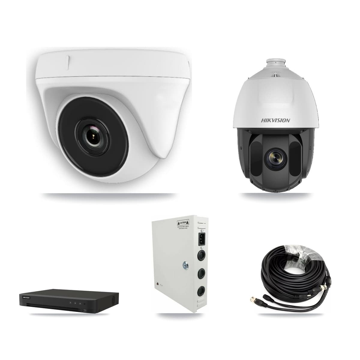 Hikvision 16-Channel 2MP CCTV Kit — 1 DS-2AE5225TI PTZ + 12 White HDT-2MP-N20W Dome Cameras + 8TB Recording (IDS-7216HQHI Recorder) - Image 1
