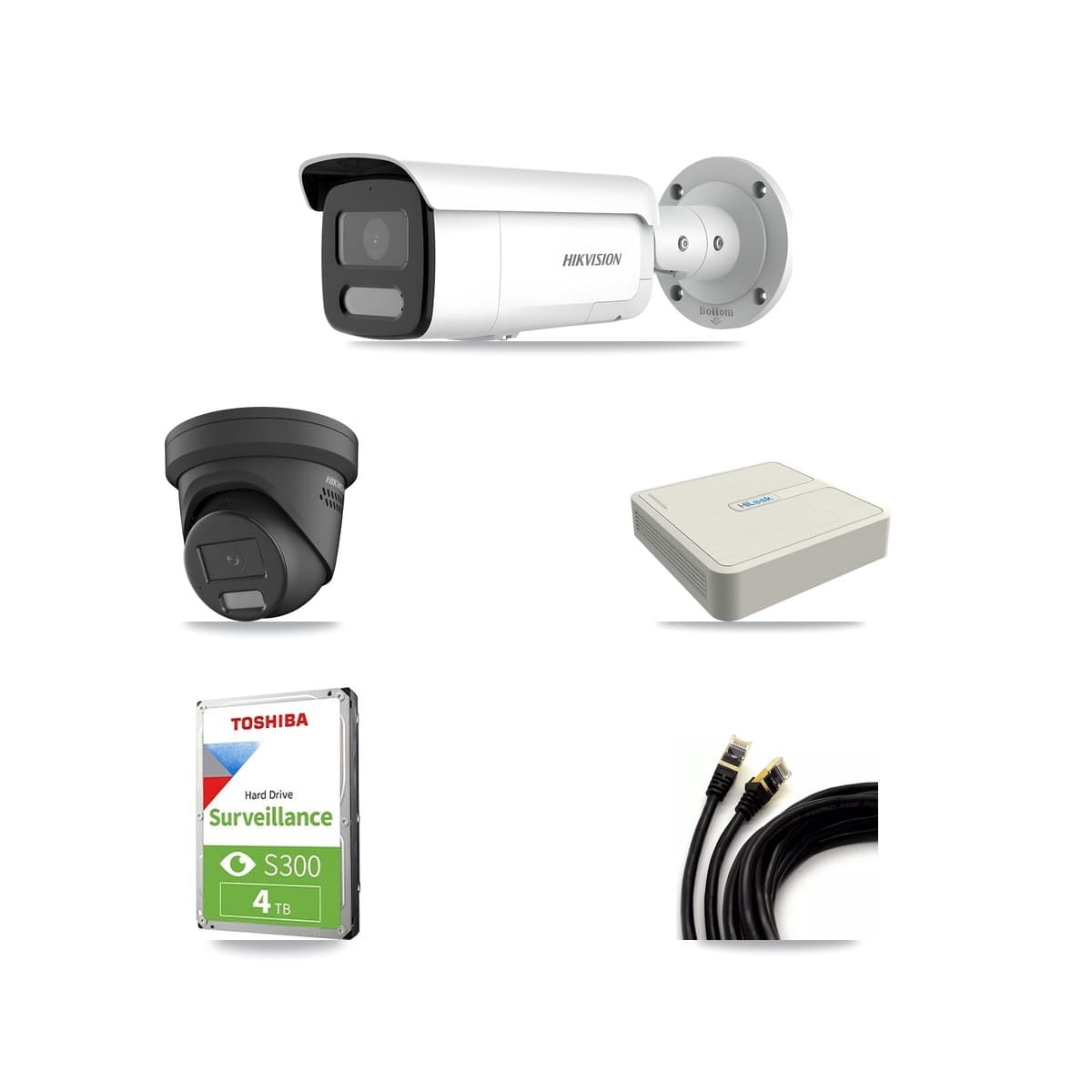 Hikvision & HiLook 8-Channel 4MP CCTV Kit — 1 Black Turret + 2 Bullet Cameras + 4TB Recording
