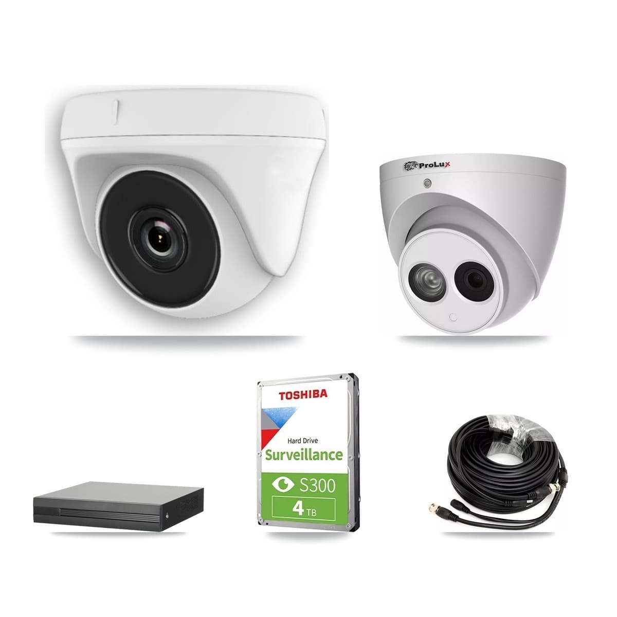 Prolux 4-Channel 2MP – 4MP CCTV Kit — 2 2MP Dome + 2 4MP Turret Cameras + 4TB Recording