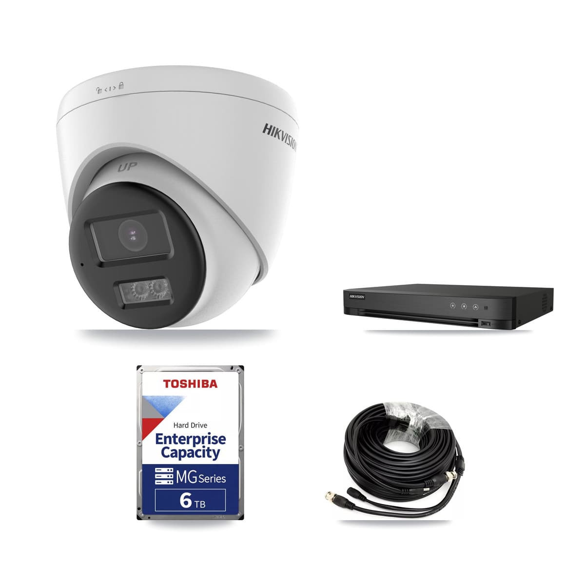 Hikvision 4-Channel 5MP – 4K CCTV Kit — 3 DS-2CE78K0T-LTS 5MP + 1 DS-2CE78U0T-LPTS 4K Turret Cameras + 6TB Recording (IDS-7204HUHI-M1/XT Recorder)