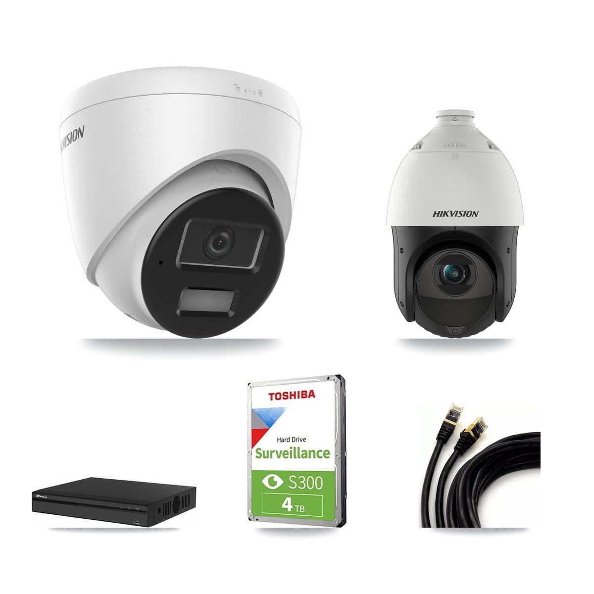 Hikvision & Prolux 4-Channel 4MP CCTV Kit — 2 Turret + 1 PTZ Cameras + 4TB Recording