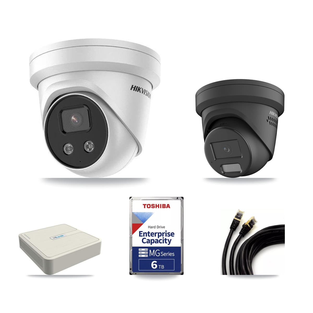Hikvision & HiLook 8-Channel 4MP – 5MP CCTV Kit — 1 4MP + 3 5MP Turret Cameras + 6TB Recording