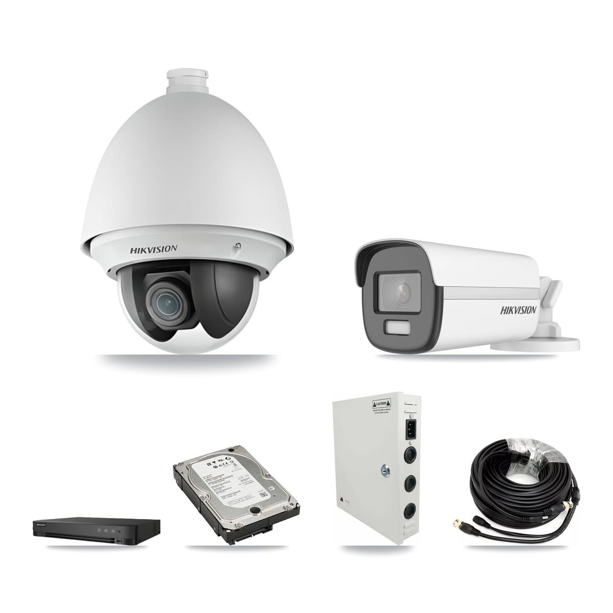 Hikvision 8-Channel 2MP – 4K CCTV Kit — 4 DS-2AE4225T-A 2MP PTZ + 1 DS-2CE12UF3T-E 4K Bullet Cameras + 5TB Recording (IDS-7208HUHI-M1/E Recorder)