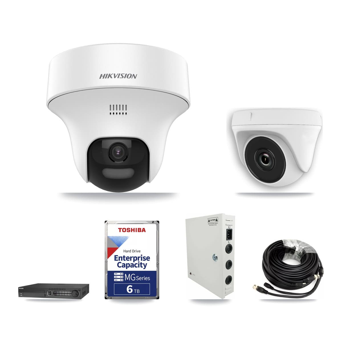 Hikvision 32-Channel 2MP – 5MP CCTV Kit — 11 DS-2CE70K0T 5MP Turret + 5 White HDT-2MP-N20W 2MP Dome Cameras + 3× 6TB Recording (DS-7332HQHI Recorder)