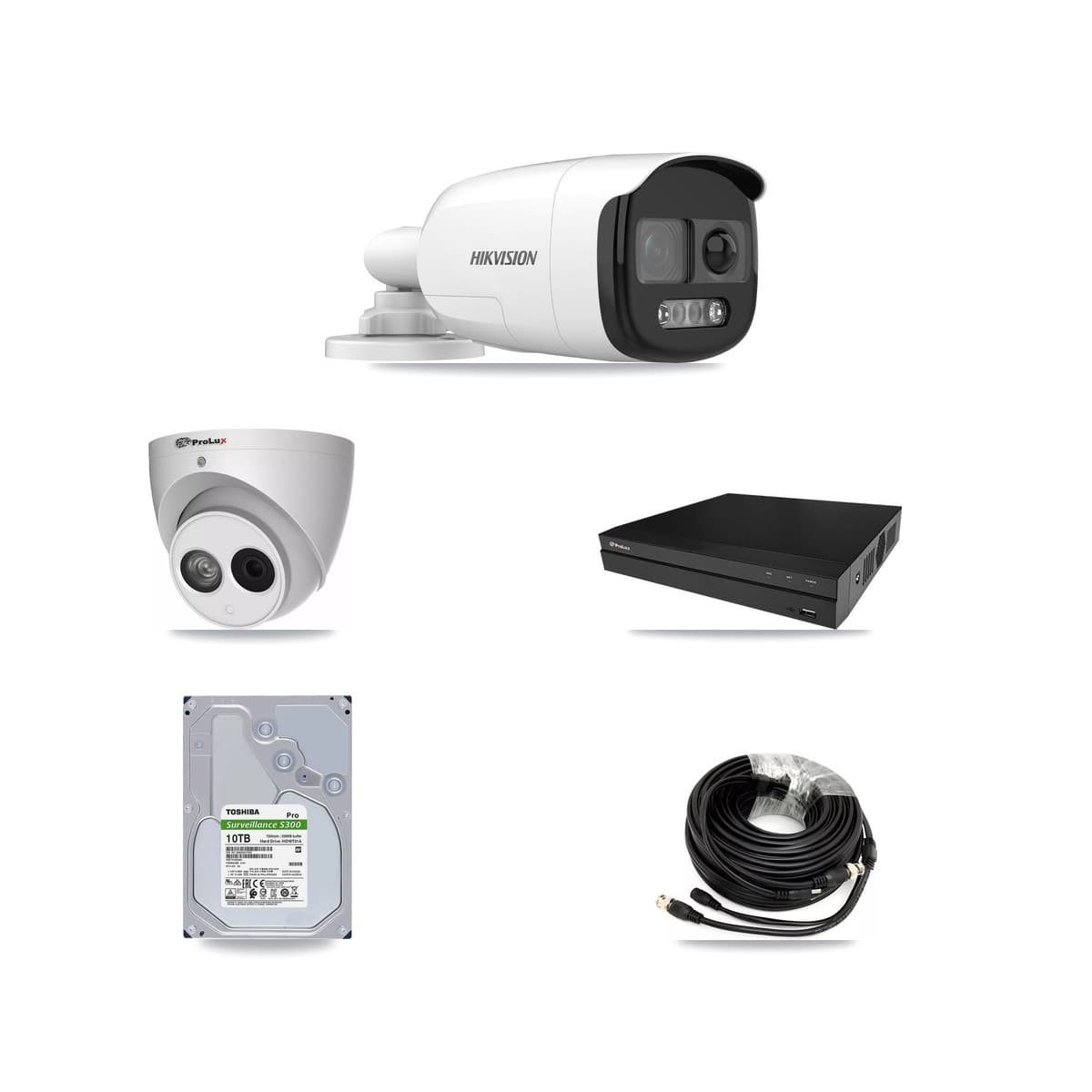 Hikvision & Prolux 8-Channel 4MP – 5MP CCTV Kit — 6 DS-2CE12KF3T 5MP Bullet + 1 PXC-612C4W-A 4MP Turret Cameras + 10TB Recording (PXD-5208AN Recorder) - Image 1