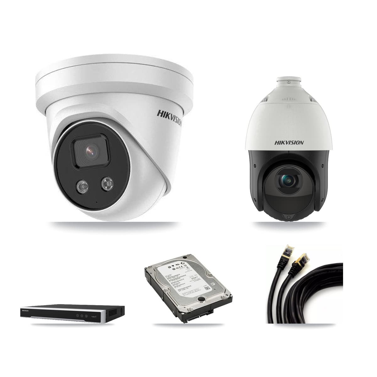 Hikvision 8-Channel 4MP – 5MP CCTV Kit — 3 5MP Turret + 1 4MP PTZ Cameras + 5TB Recording