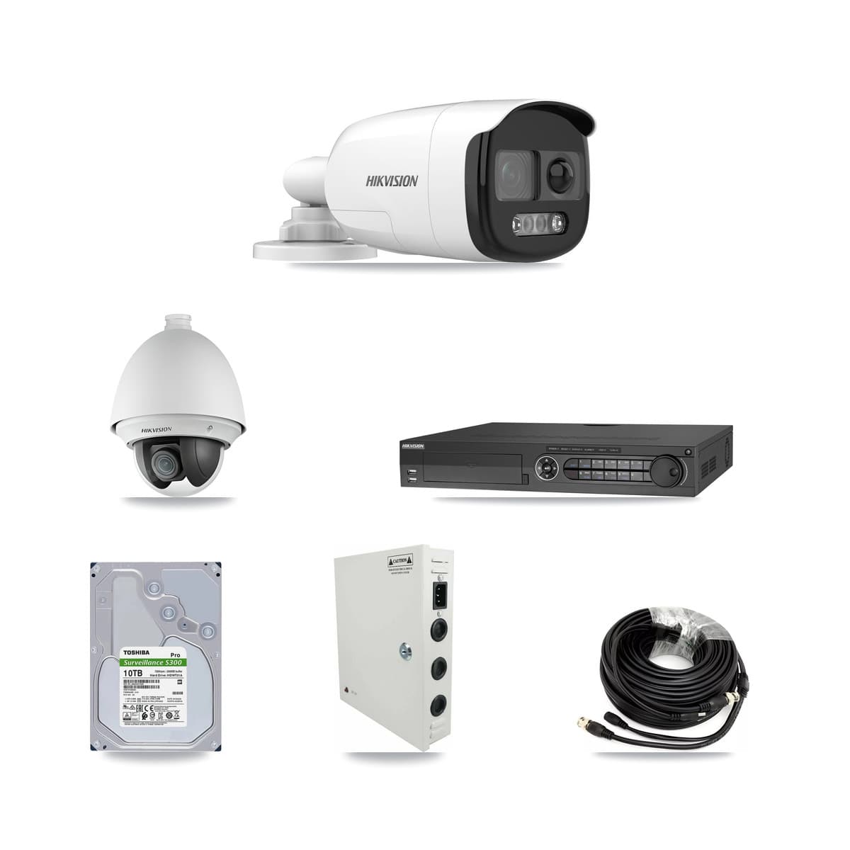 Hikvision 32-Channel 2MP – 5MP CCTV Kit — 1 DS-2AE4225T 2MP PTZ + 23 DS-2CE12KF3T 5MP Bullet Cameras + 3× 10TB Recording (DS-7332HQHI Recorder)