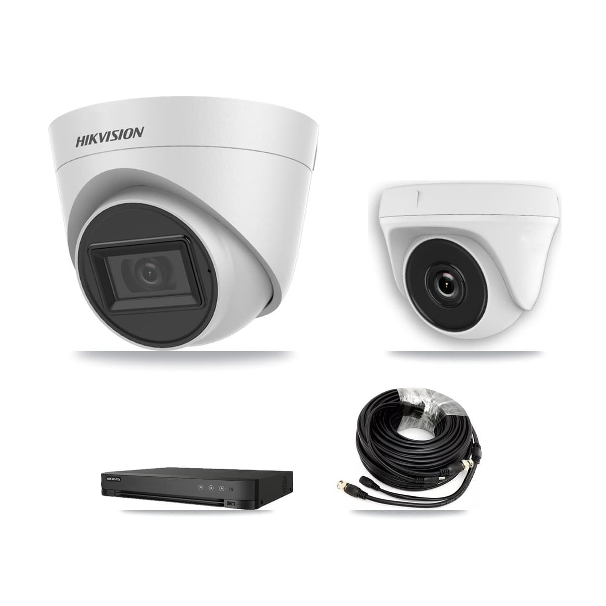 Hikvision 8-Channel 2MP – 5MP CCTV Kit — 4 White DS-2CE78H0T-IT3FS 5MP Turret + 4 White HDT-2MP-N20W-2.8MM 2MP Dome Cameras + 8TB Recording (IDS-7208HUHI-M1/E Recorder)
