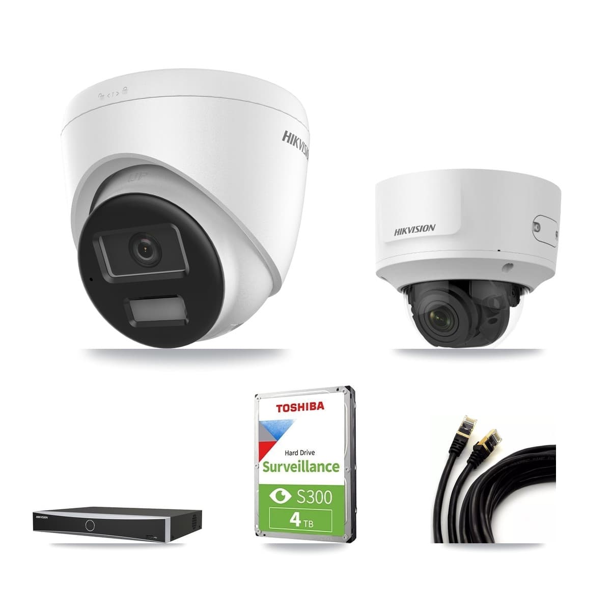 Hikvision 4-Channel 2MP – 4K CCTV Kit — 1 4K Turret + 1 2MP Dome Cameras + 4TB Recording
