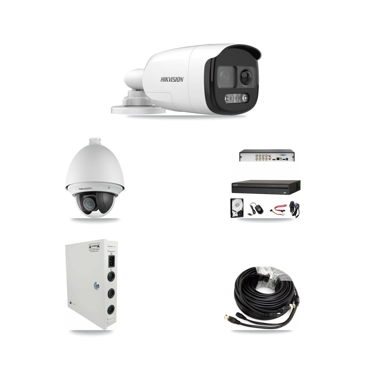 Hikvision & Dahua 8-Channel 2MP – 5MP CCTV Kit — 1 DS-2AE4225T 2MP PTZ + 6 DS-2CE12KF3T 5MP Bullet Cameras + 8TB Recording - Image 1