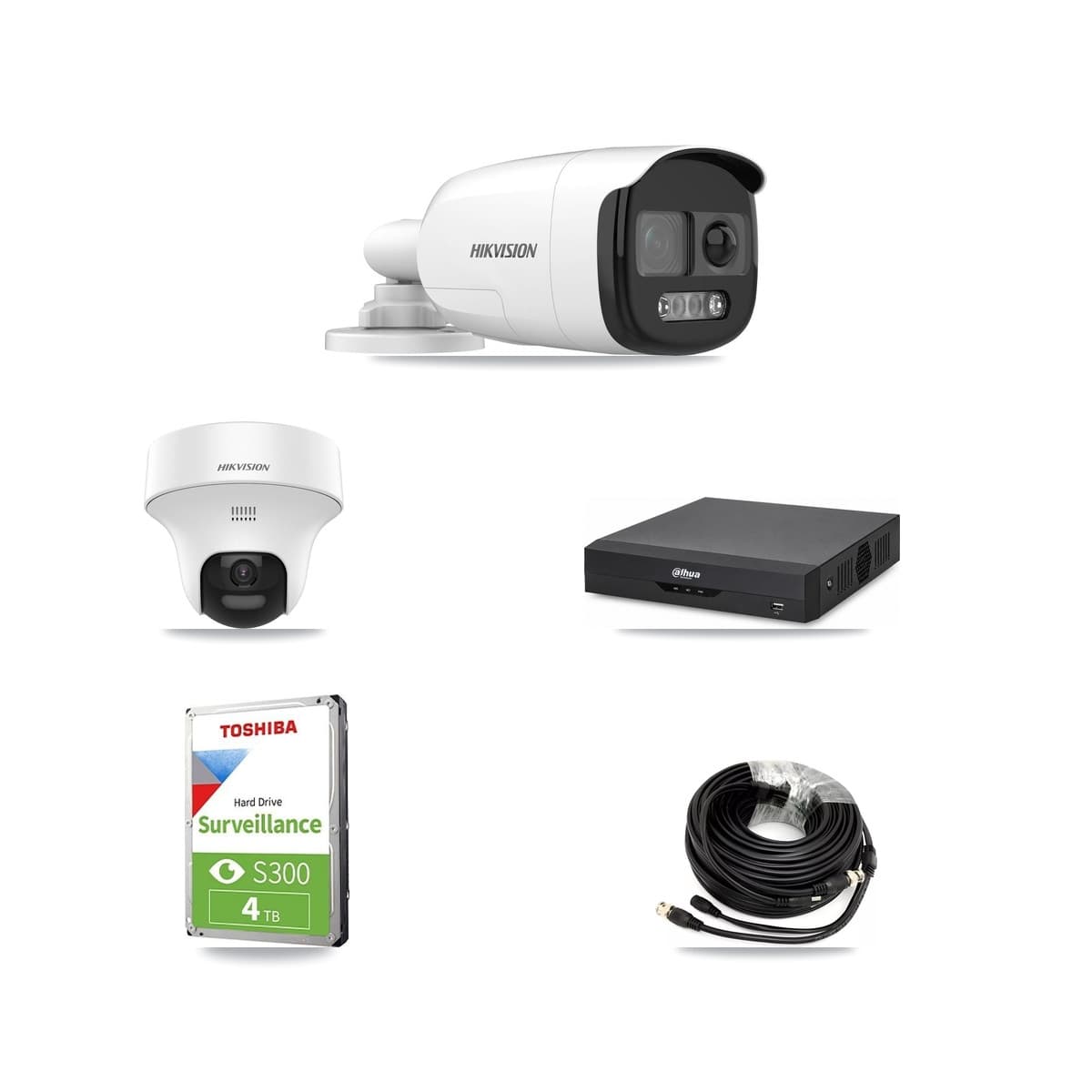 Hikvision & Dahua 4-Channel 5MP CCTV Kit — 2 DS-2CE12KF3T Bullet + 1 DS-2CE70K0T Turret Cameras + 4TB Recording - Image 1