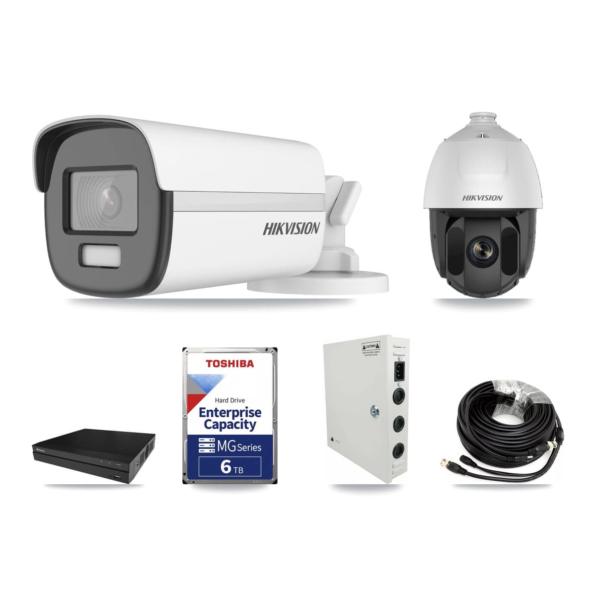 Hikvision & Prolux 8-Channel 2MP – 4K CCTV Kit — 1 2MP PTZ + 4 4K Bullet Cameras + 2× 6TB Recording - Image 1
