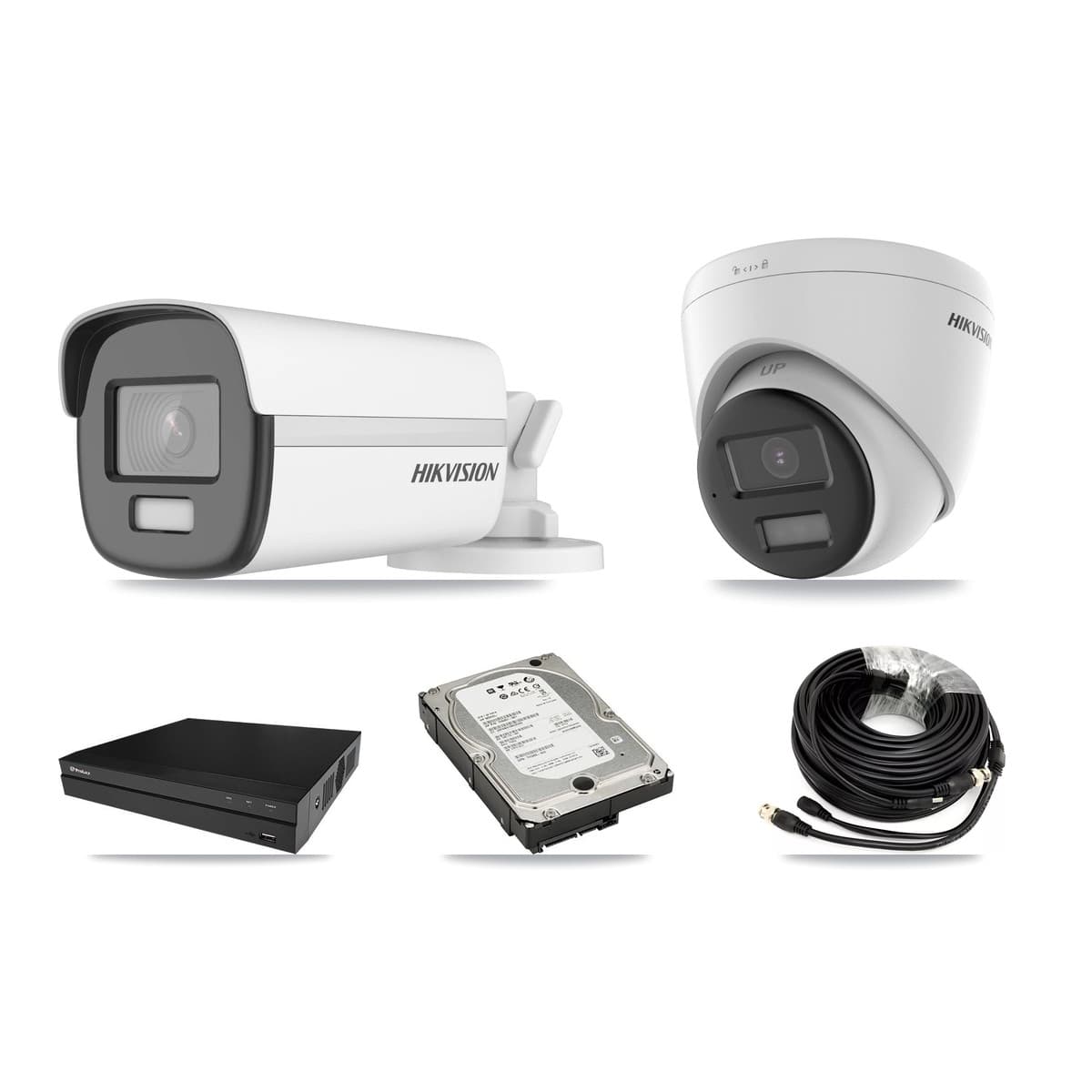 Hikvision & Prolux 8-Channel 4K CCTV Kit — 1 DS-2CE12UF3T Bullet + 1 DS-2CE78U0T Turret Cameras + 5TB Recording (PXD-5208AN Recorder) - Image 1
