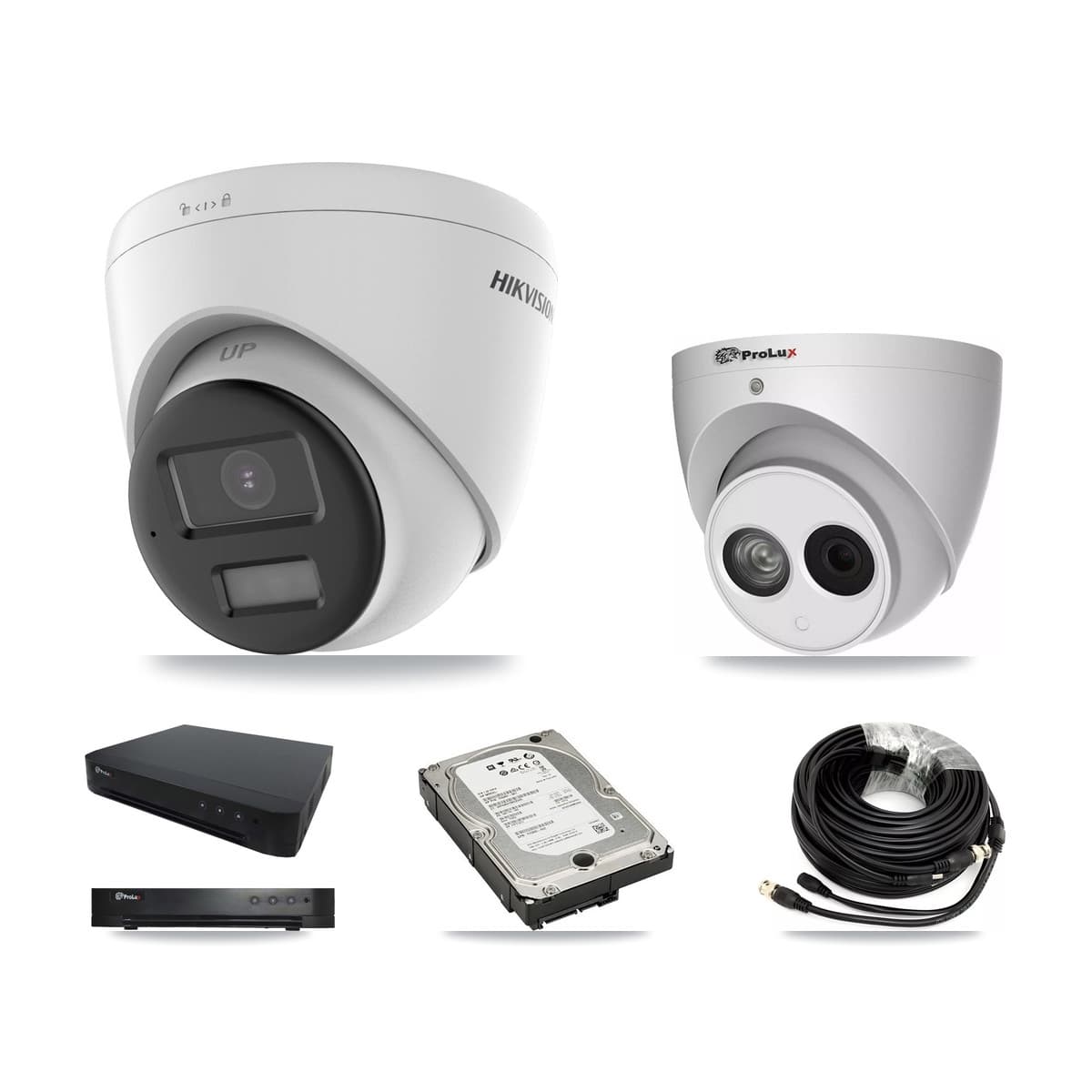 Hikvision & Prolux 16-Channel 4MP – 5MP CCTV Kit — 3 DS-2CE78K0T 5MP + 1 PXC-612C4W-A 4MP Turret Cameras + 5TB Recording (PXD-8216 Recorder) - Image 1