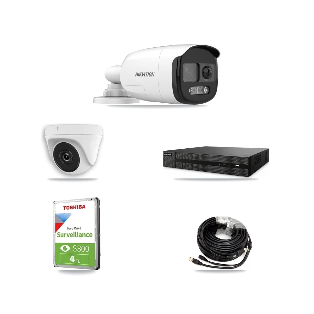 Hikvision 8-Channel 2MP – 5MP CCTV Kit — 2 DS-2CE12KF3T 5MP Bullet + 2 White HDT-2MP-N20W 2MP Dome Cameras + 4TB Recording (DVR-8CH Recorder) - Image 1