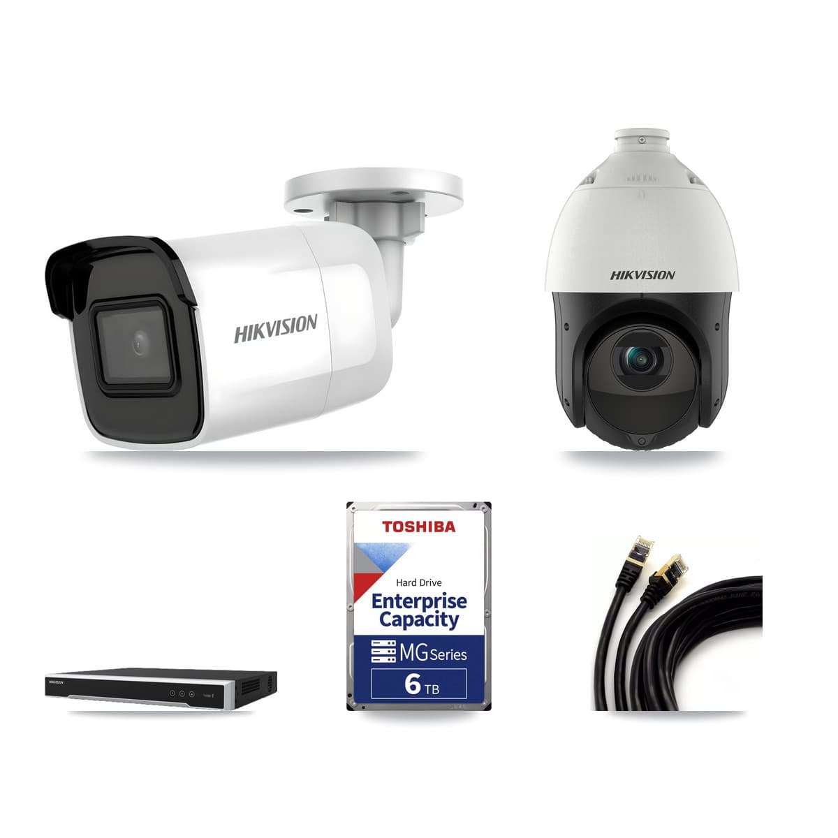 Hikvision 8-Channel 4MP – 4K CCTV Kit — 2 4K Bullet + 1 4MP PTZ Cameras + 6TB Recording