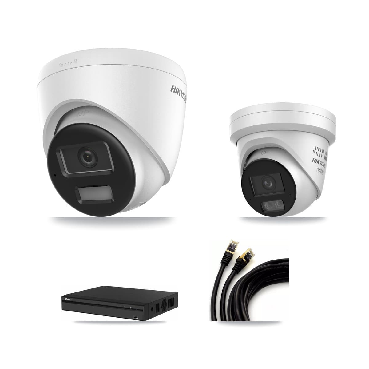 Hikvision & Prolux 4-Channel 4MP – 4K CCTV Kit — 2 DS-2CD1383G2-LIU 4K + 2 DS-2CD2347G3-LIS2UY/SL 4MP Turret Cameras + 8TB Recording (PXN-2104HS-4P-4K Recorder)