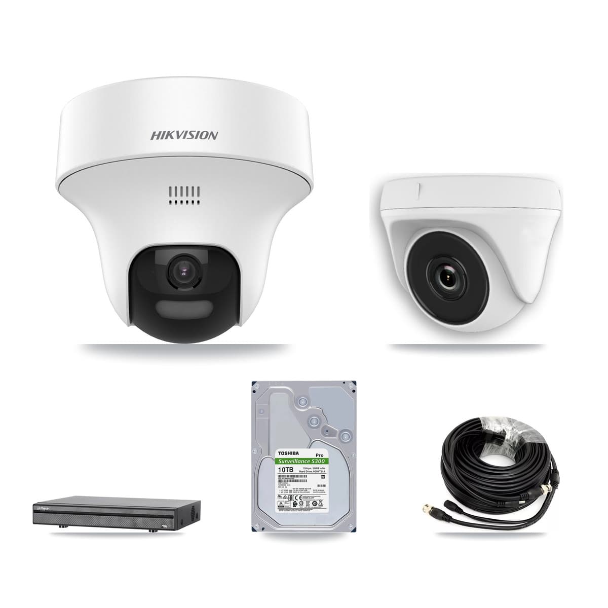 Hikvision & Dahua 8-Channel 2MP – 5MP CCTV Kit — 7 DS-2CE70K0T 5MP Turret + 1 White HDT-2MP-N20W 2MP Dome Cameras + 10TB Recording (DH-XVR5108H Recorder) - Image 1