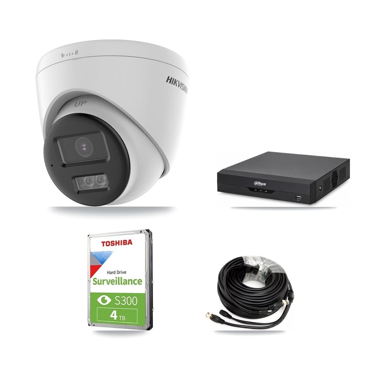 Hikvision & Dahua 4-Channel 5MP CCTV Kit — 1 DS-2CE78K0T + 2 DS-2CE78K0T Turret Cameras + 4TB Recording - Image 1