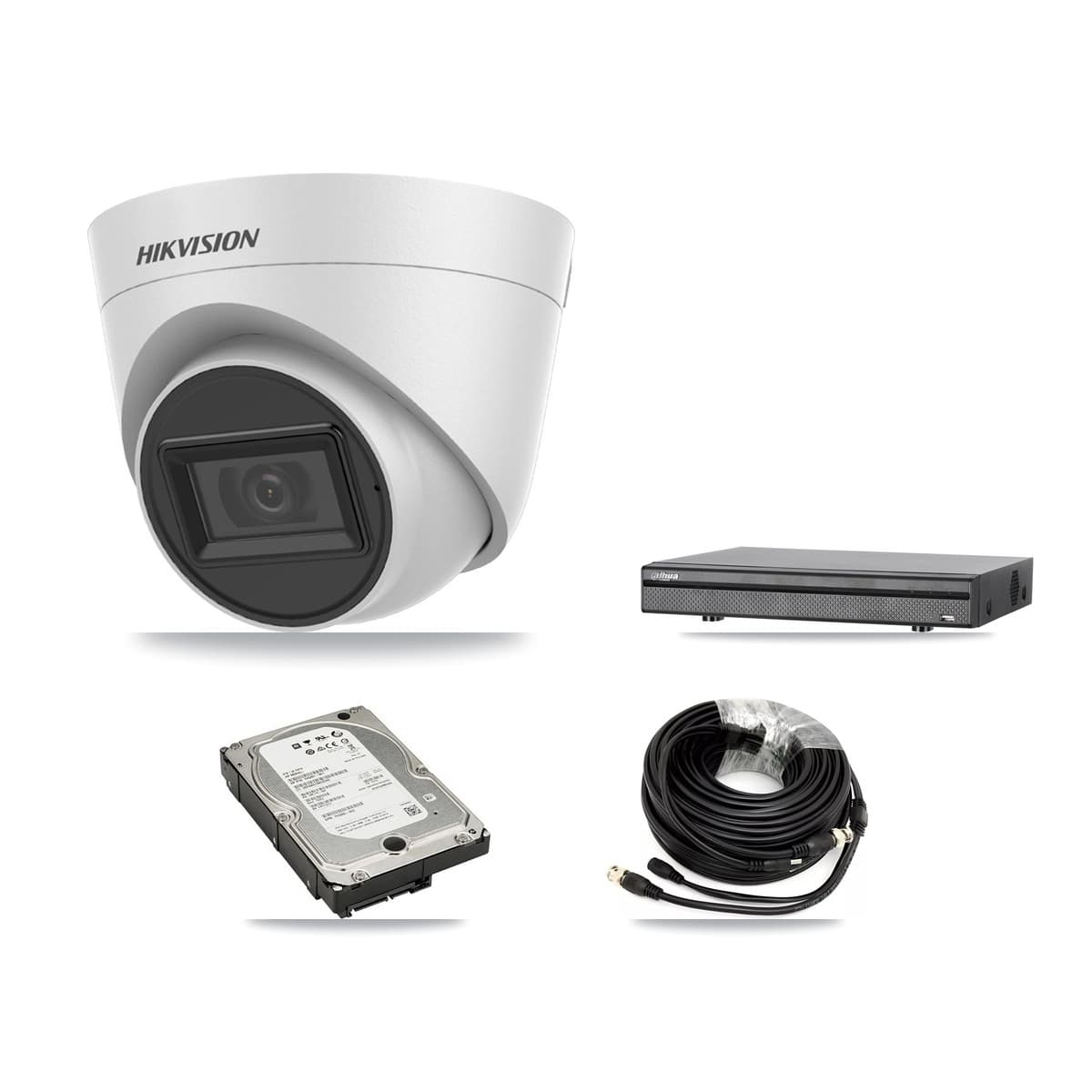 Hikvision & Dahua 8-Channel 5MP CCTV Kit — 4 White Turret Cameras + 5TB Recording (DH-XVR5108H Recorder) - Image 1