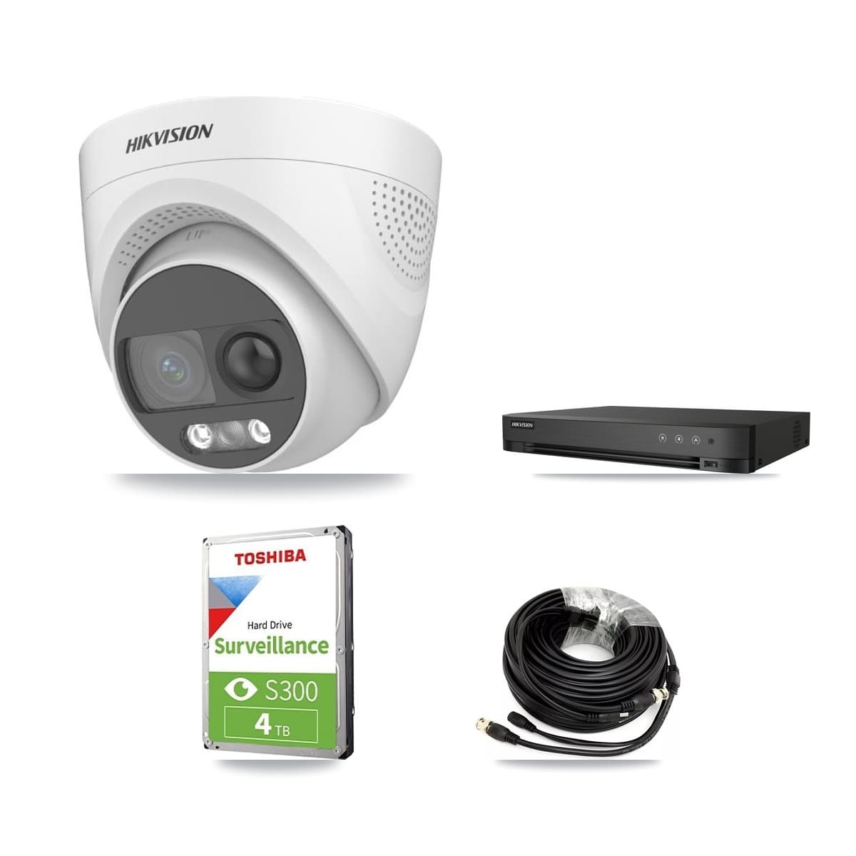 Hikvision 4-Channel 5MP CCTV Kit — 4 DS-2CE72KF3T Turret Cameras + 4TB Recording (IDS-7204HQHI Recorder)