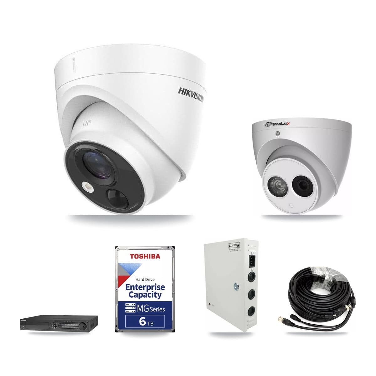 Hikvision & Prolux 32-Channel 4MP – 5MP CCTV Kit — 9 DS-2CE71H0T 5MP + 1 PXC-612C4W-A 4MP Turret Cameras + 2× 6TB Recording - Image 1