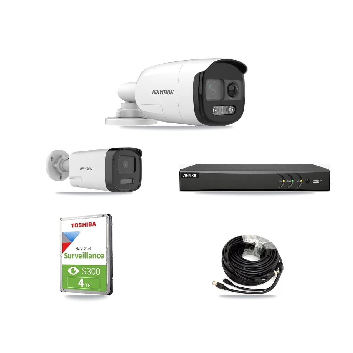 Hikvision & ANNKE 4-Channel 5MP CCTV Kit — 1 DS-2CE12KF3T + 1 DS-2CE17K0T Bullet Cameras + 4TB Recording - Image 1