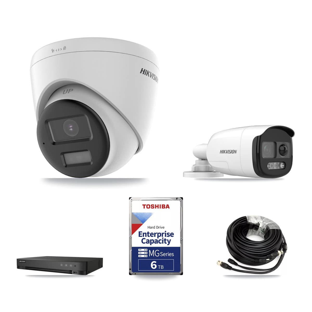 Hikvision 4-Channel 5MP – 4K CCTV Kit — 1 DS-2CE12KF3T 5MP Bullet + 2 DS-2CE78U0T 4K Turret Cameras + 6TB Recording