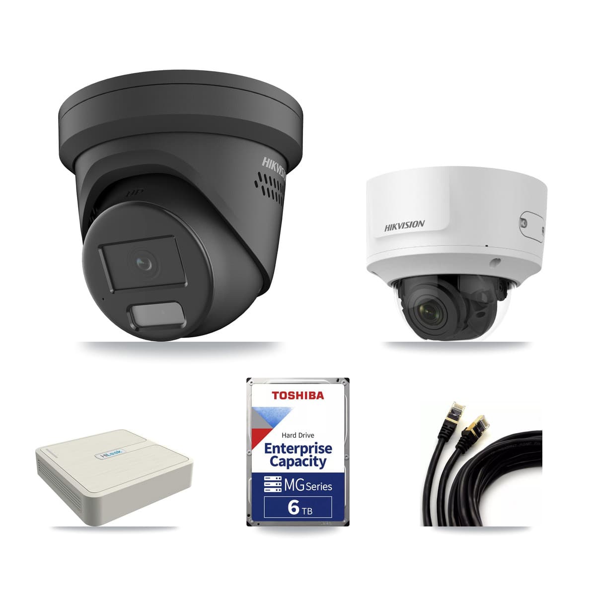 Hikvision & HiLook 8-Channel 2MP – 4MP CCTV Kit — 5 Black 4MP Turret + 1 2MP Dome Cameras + 6TB Recording
