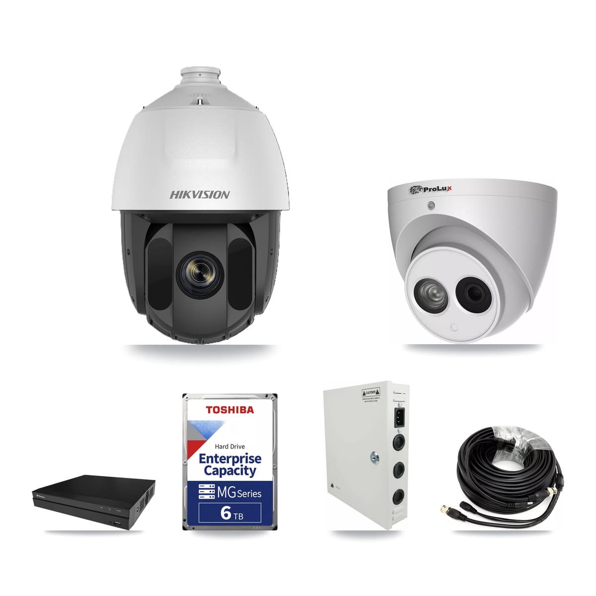 Hikvision & Prolux 8-Channel 2MP – 4MP CCTV Kit — 5 2MP PTZ + 2 4MP Turret Cameras + 6TB Recording (PXD-5208AN Recorder) - Image 1