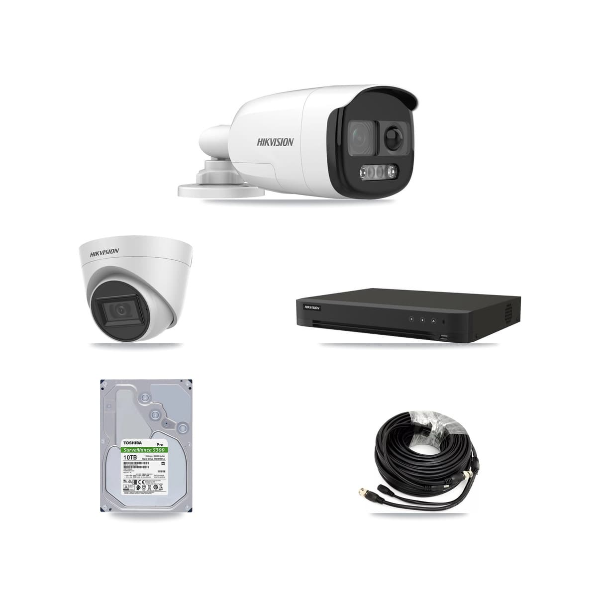 Hikvision 16-Channel 5MP CCTV Kit — 7 Bullet + 1 White Turret Cameras + 10TB Recording (IDS-7216HQHI Recorder) - Image 1