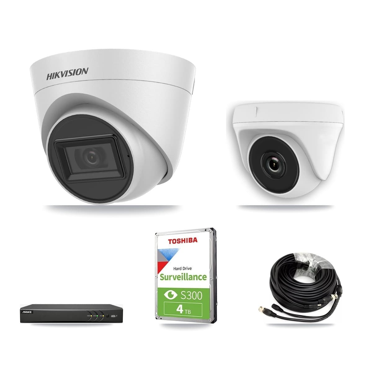 Hikvision & ANNKE 4-Channel 2MP – 5MP CCTV Kit — 2 White 5MP Turret + 2 White 2MP Dome Cameras + 4TB Recording