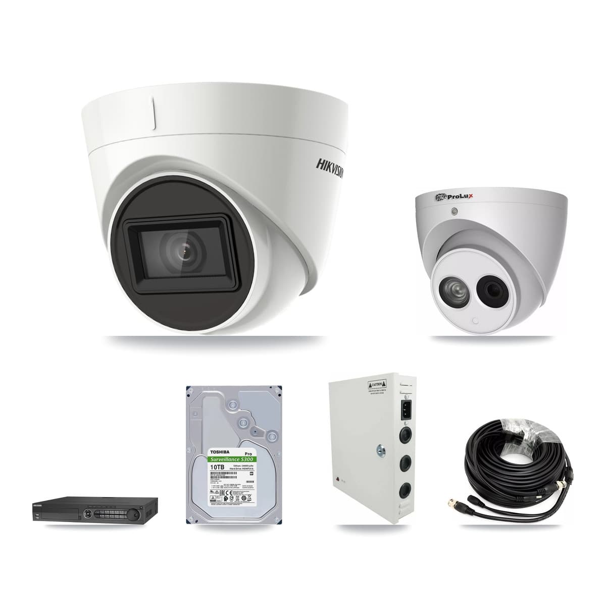 Hikvision & Prolux 32-Channel 4MP – 4K CCTV Kit — 15 DS-2CE78U1T 4K + 1 PXC-612C4W-A 4MP Turret Cameras + 4× 10TB Recording